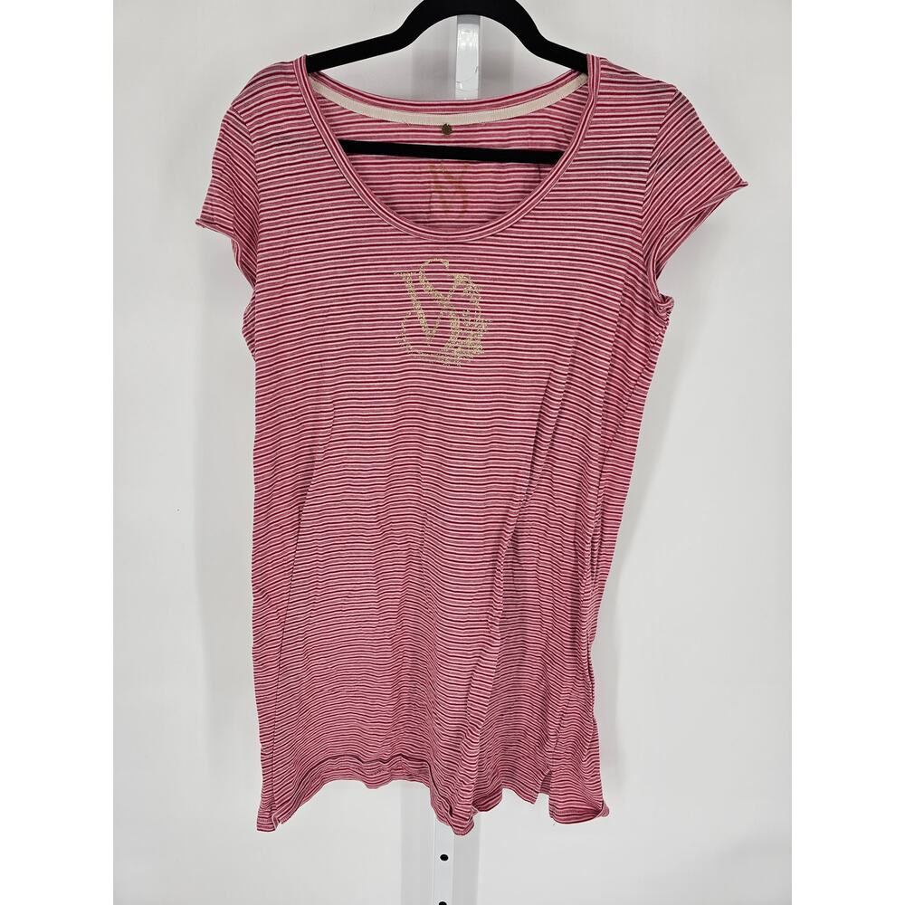 VS Women's Pink Striped Short Cap Sleeve Scoop-Neck Nightgown Sleep Shirt Sz M